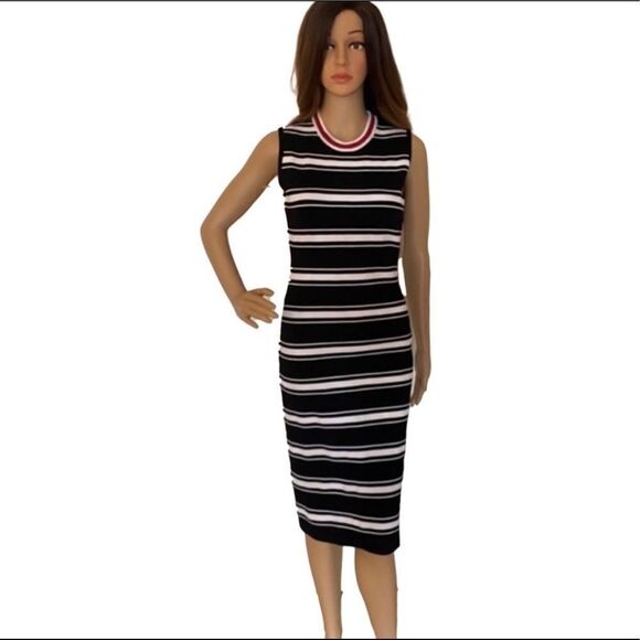 GIVENCHY Bodycon Midi Dress. Black, White and Red Stripes. Size Small - Picture 1 of 10